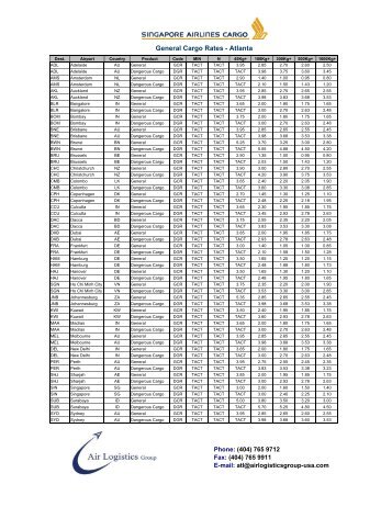 Singapore Rate Sheet - Air Logistics USA