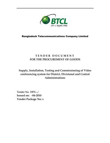 TENDER DOCUMENT FOR THE PROCUREMENT OF ... - BTCl
