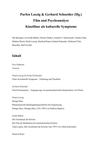 Film und Psychoanalyse Kinofilme als kulturelle Symptome