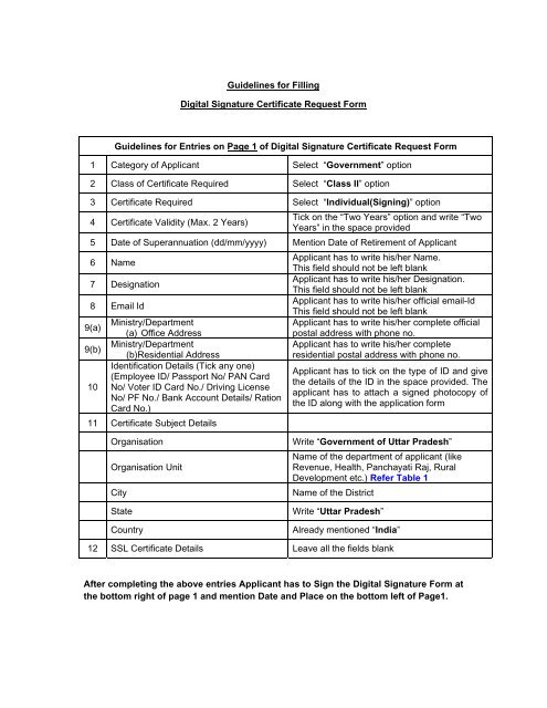 Guidelines for Filling Digital Signature Certificate ... - Hamirpur District