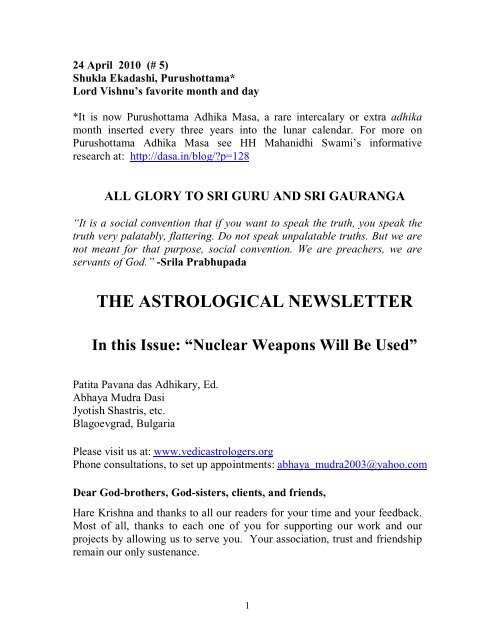 THE ASTROLOGICAL NEWSLETTER - Issue-05 - 2010 APRIL 24