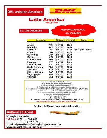 DHL Rate Sheet - Air Logistics USA