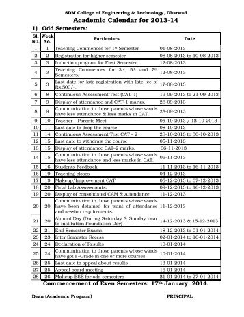 Academic Calender - SDM College of Engineering and Technology ...