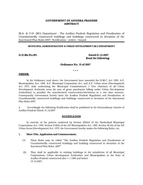 Department - The Andhra Pradesh Regulation and Penalization of ...