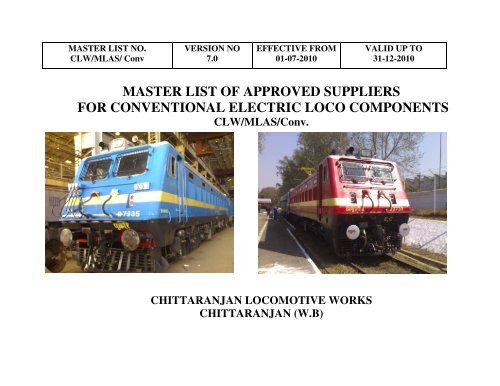 master list of approved suppliers for conventional electric  - eLocoS
