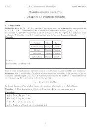 MathÃ©matiques discr`etes Chapitre 4 : relations binaires