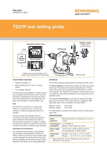 TS27R tool setting probe data sheet (pdf)