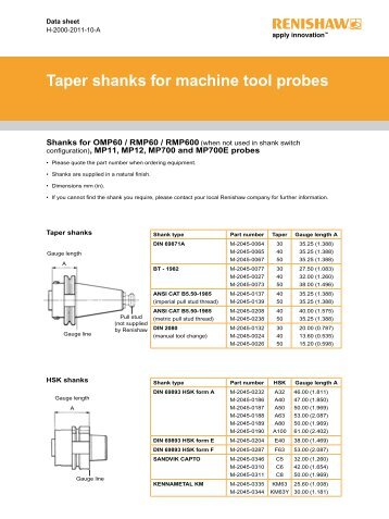 Taper shanks for machine tool probes