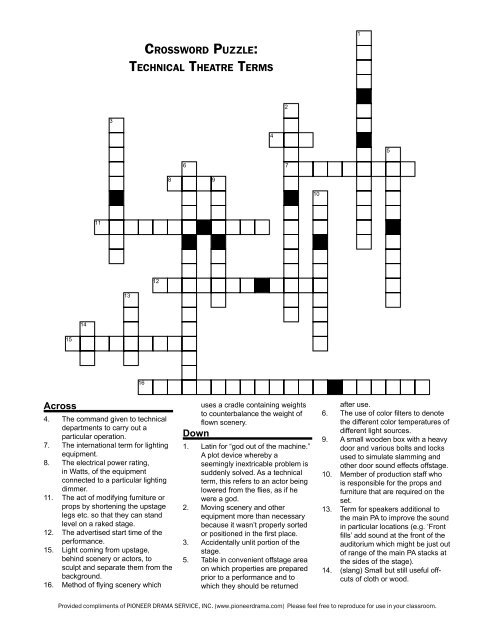 Crossword Puzzle: Technical Theatre Terms