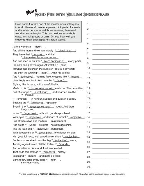 Word Fun With William Shakespeare