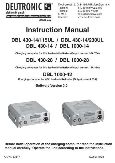 Deutronic DBL-430 Instruction Manual - SRI