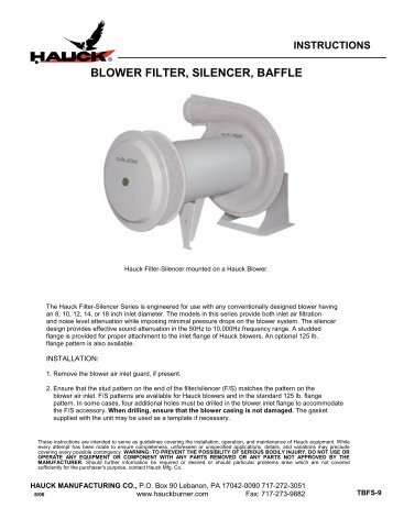 BLOWER FILTER, SILENCER, BAFFLE - Hauck Manufacturing