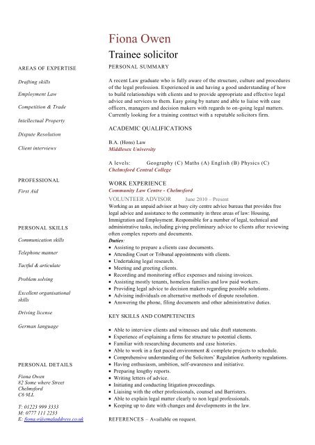 Trainee Solicitor CV template - Dayjob