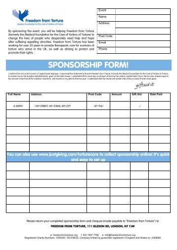 sponsorship form - Freedom from Torture