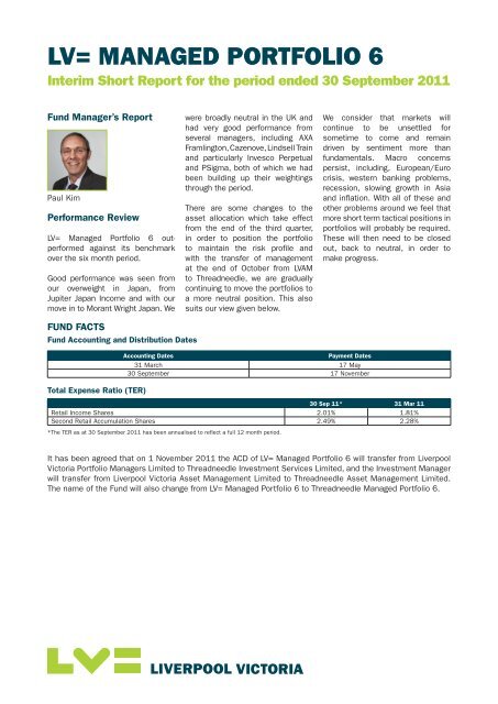 LV= MANAGED pORTFOLIO 6 - Threadneedle - Investments