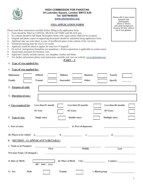 Untitled - Pakistan visa application form, requirements and instructions