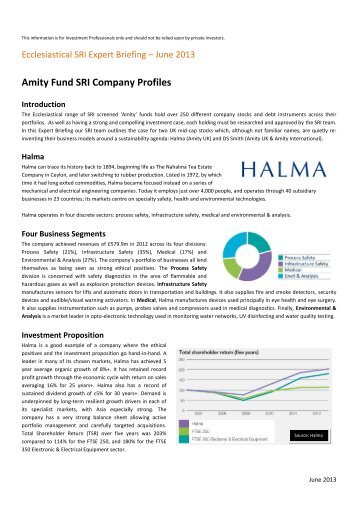Amity SRI Company Profile - Halma & Smith