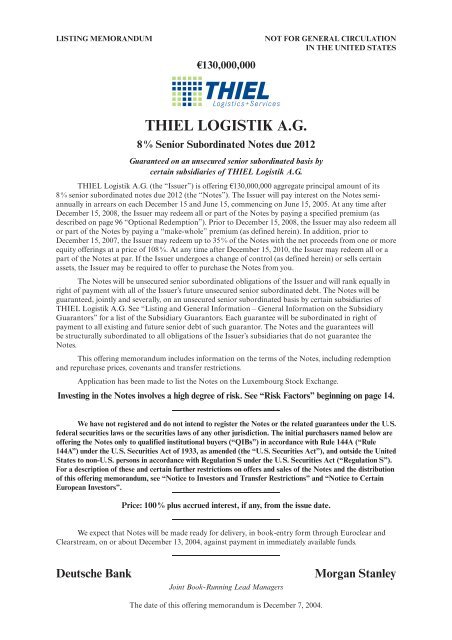 Thiel Logistik A G Investireoggi