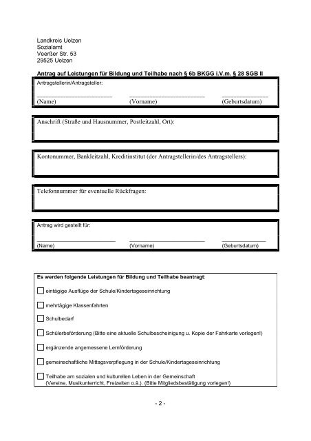 Antrag auf Leistungen fÃ¼r Bildung und Teilhabe nach Â§ 6 b ... - Uelzen