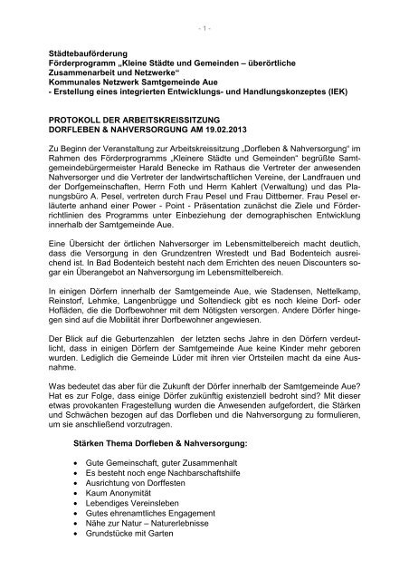 Protokoll AK Dorfleben und Nahversorgung - Samtgemeinde Aue