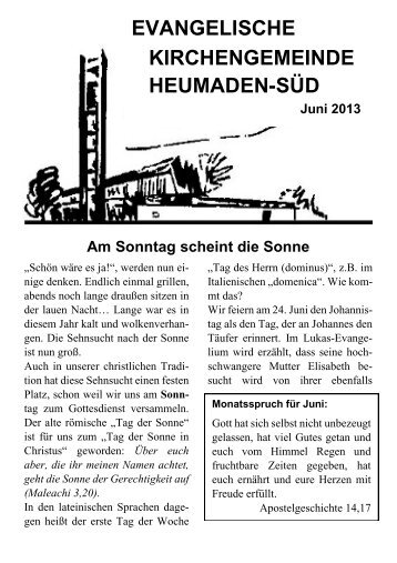 Am Sonntag scheint die Sonne - Kirchengemeinde Heumaden-SÃ¼d