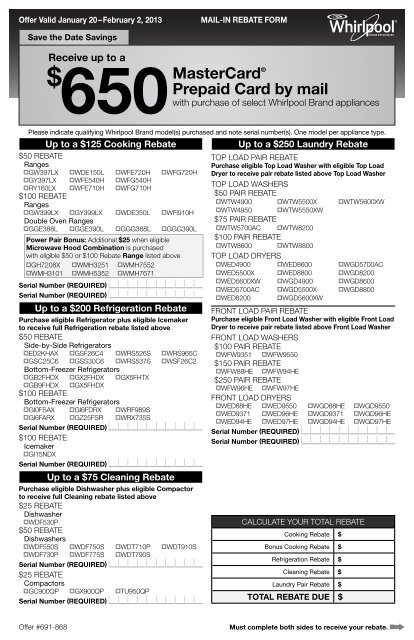 whirlpool dishwasher rebates