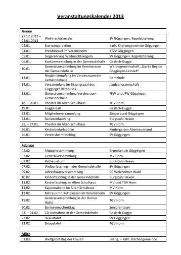 Veranstaltungskalender 2013 - Gemeinde GÃ¶ggingen