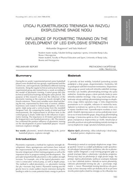 uticaj pliometrijskog treninga na razvoj eksplozivne snage nogu ...