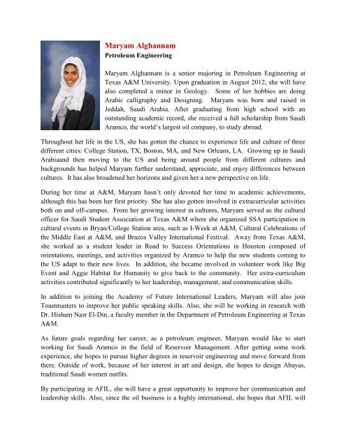 Maryam Alghannam - Academy for Future International Leaders