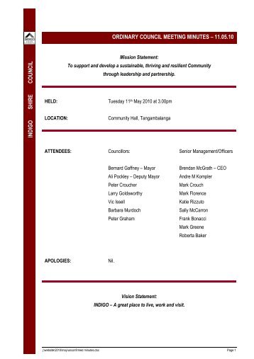 Unconfirmed Minutes - Indigo Shire Council