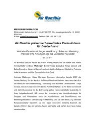 Air Namibia präsentiert erweitertes Verkaufsteam für Deutschland
