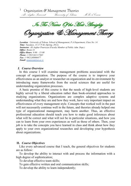 Organization & Management Theories Ali Asghar Pourezzat ...