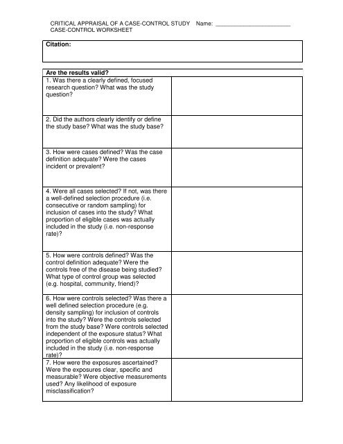 critical appraisal of case study