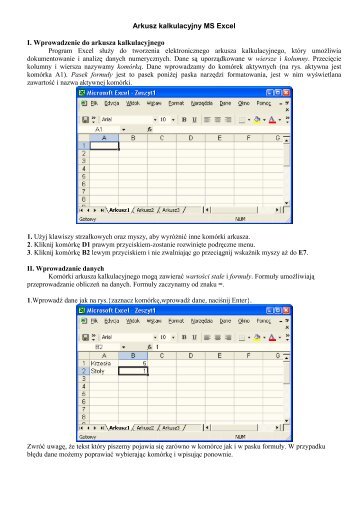 Arkusz kalkulacyjny MS Excel I. Wprowadzenie do arkusza ... - WSInf