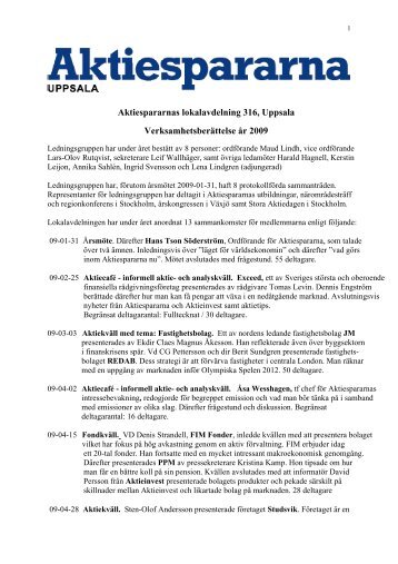 Aktiespararnas lokalavdelning 316, Uppsala VerksamhetsberÃ¤ttelse ...