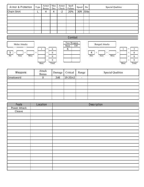 Custom Pathfinder Character Sheet - Form fill Interactive