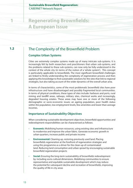 Sustainable Brownfield Regeneration: CABERNET Network Report