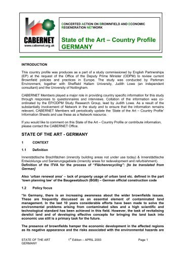State of the Art â Country Profile GERMANY - CABERNET