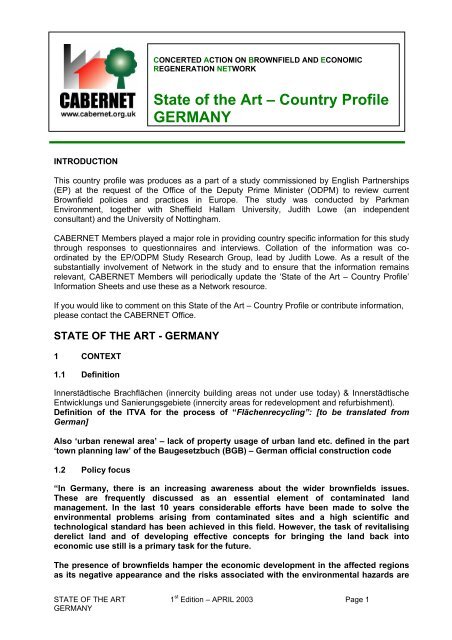 State of the Art â Country Profile GERMANY - CABERNET