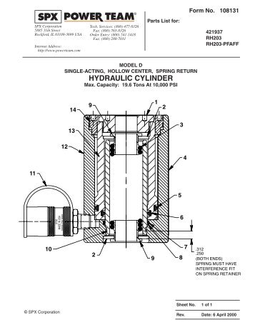 108131 - MDL-D, Hydraulic Cylinder S/A S/R Hollow Center - SPX