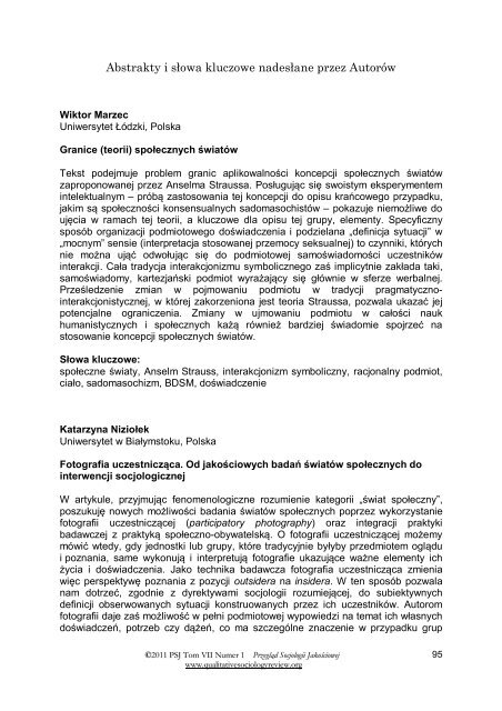 Pobierz wydanie - Qualitative Sociology Review