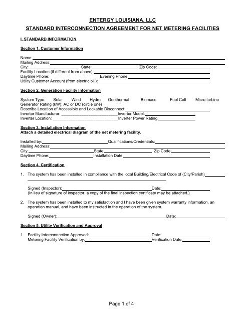 Net Metering Interconnection Agreement - Entergy Louisiana