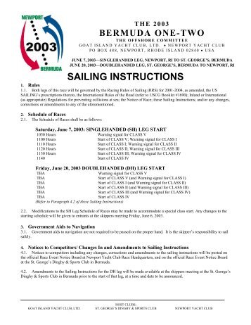 SAILING INSTRUCTIONS - Bermuda 1-2