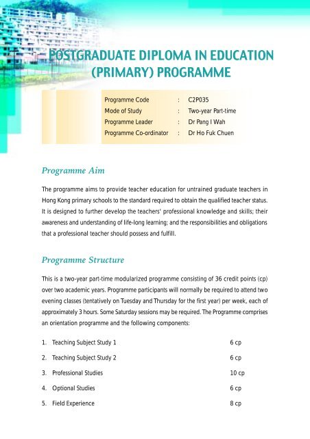 Postgraduate Diploma in Education(Primary) Programme (Two-year ...
