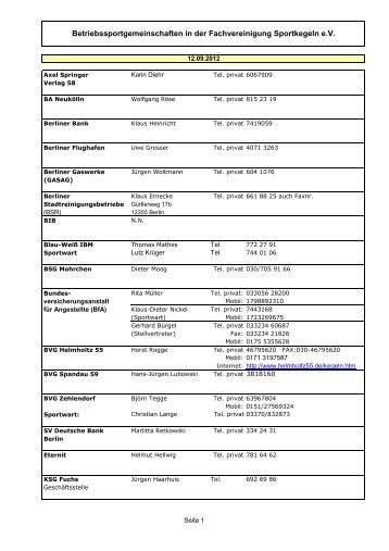 Betriebssportgemeinschaften in der Fachvereinigung ... - FVS BERLIN