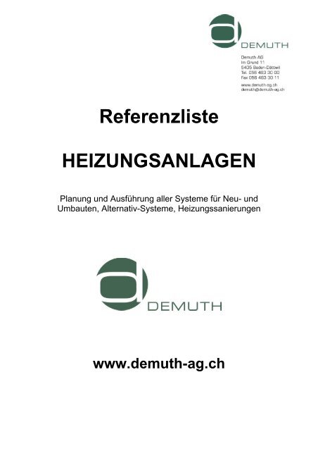 Referenzliste HEIZUNGSANLAGEN - Die Demuth AG