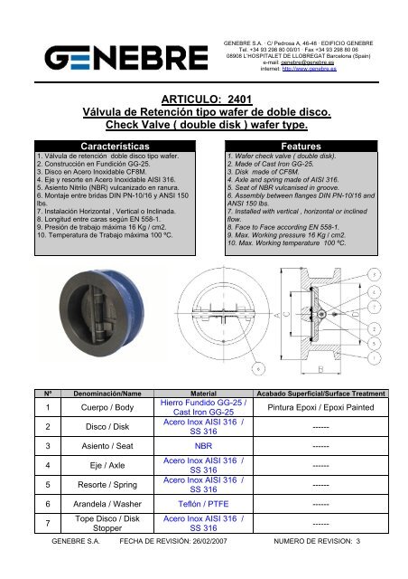 VÃ¡lvula de retenciÃ³n DÃºo Check Art. 2401 - Transitflow.com.ar