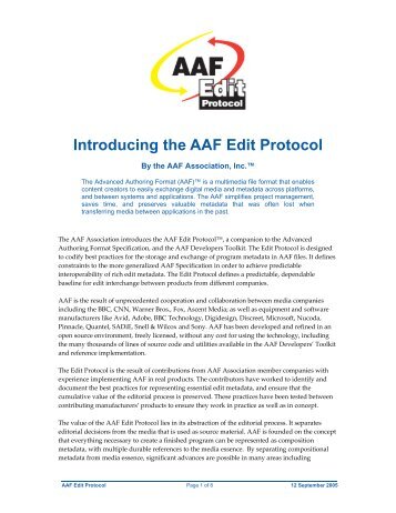 Introducing the AAF Edit Protocol - Advanced Media Workflow ...