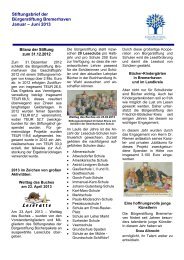 Stiftungsbrief der Bürgerstiftung Bremerhaven Januar – Juni 2013