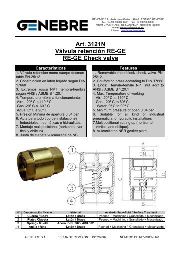 Art. 3121N Válvula retención RE-GE RE-GE Check valve - TDM